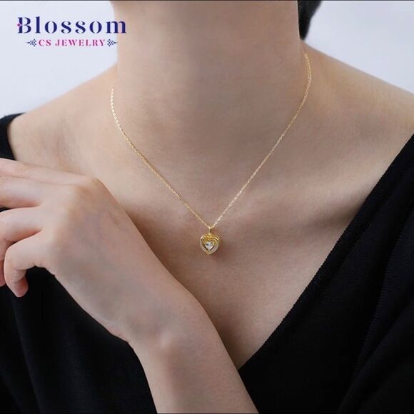 Heart Shape Necklace 925 Sterling Silver 18K Gold Plated Necklace - Picture 3 of 3